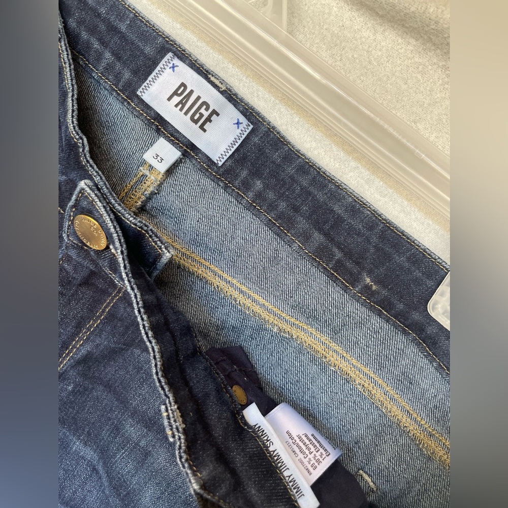 PAIGE Dark and Light Blue Cropped Jeans